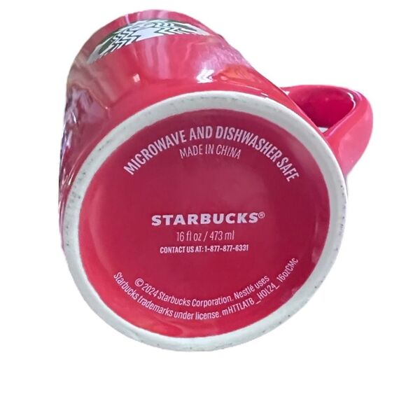 Starbucks 2021 Tall Coffee Mug, Red Classic Cup, Mermaid Green Logo - 16 oz ** - Picture 4 of 7